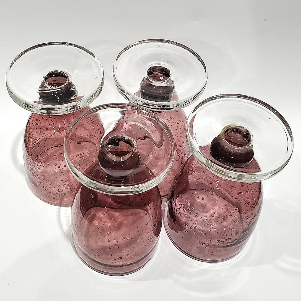4pc Set Mouth-Blown 12oz Amythest Purple Bubbles Goblets - Picture 6 of 7